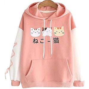 CRB Fashion Cosplay Anime Bunny Emo Meisjes Kat Beer Oren Emo Beer Top Shirt Trui Hoodie, PINK, Large-X-Large