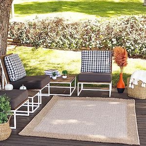 Surya Perth Outdoor Tapijt, moderne vloerkleden voor tuin, terras, tuintapijt, oosterse boho-tapijtstijl buitentapijt, gemakkelijk schoon te maken tuintapijt, grote vloerkleden 156 x 207 cm, beige