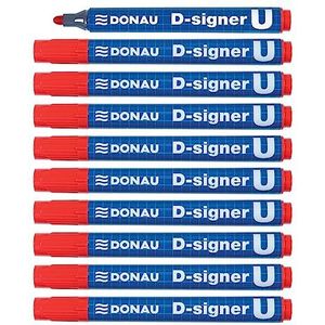 DONAU 7371001-04PL D-Signer U Permanentmarker / 10 stuks / rood / ronde punt 2-4 mm (lijn) / permanente marker / niet giftig / waterdicht / op basis van alcohol