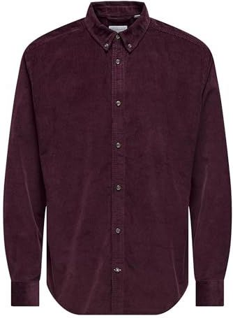 Only & Sons - ONSMICHAEL - Overhemd - Wijnrood - Corduroy