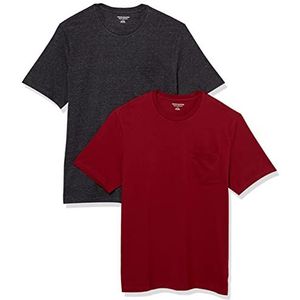 Amazon Essentials Heren Regular-Fit T-shirt met korte mouwen en ronde hals, 2 stuks, bordeaux/houtskool heather, XX-Large