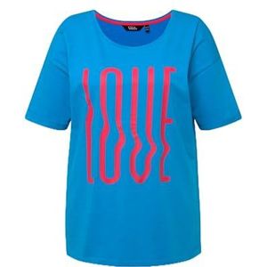 Ulla Popken, Dames grote maten, T-shirt met opdruk, oversized Dori, blauw, 42-44