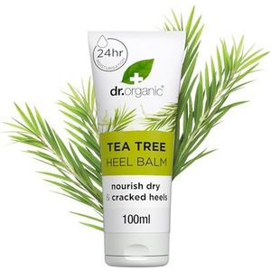 Dr Organic Tea Tree Hielbalsem, voor Droge & Gebarsten Voeten, Zuiverend, 24 Uur Hydraterend, met Natuurlijke Zonnebloemolie, Veganistisch, Dierproefvrij, Zonder Parabenen & SLS, 100ml