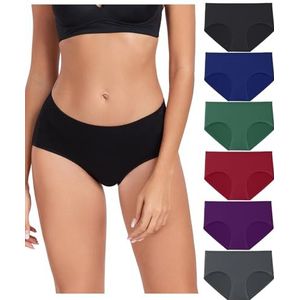 wirarpa Ondergoed Dames Katoenen Dames Slipjes Comfortabele Broek voor Vrouwen Volledige Dekking Slips 6 Pack, Zwart/Blauw/Groen/Rood/Paars/Grijs, XS