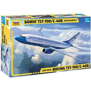 Zvezda 500787027 500787027-1:144 Boeing 737-700 / C-40 plastic bouwset modelbouwset montagekit voor beginners gedetailleerd, wit-blauw