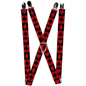 Gesp Down Unisex's Suspenders - Alice In Wonderland Card Past Rood/zwart