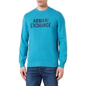 Armani Exchange Heren Front Extended Geborduurd Logo Trui Sweater, mozaïekblauw, XS