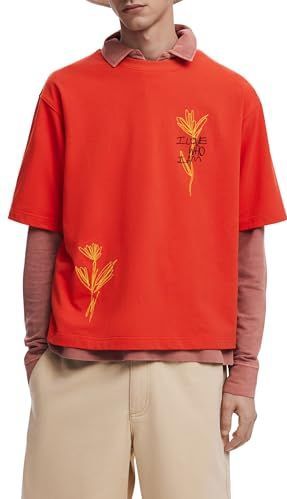 Desigual - T-shirt - Effen - Korte Mouwen - Geborduurde Bloemen