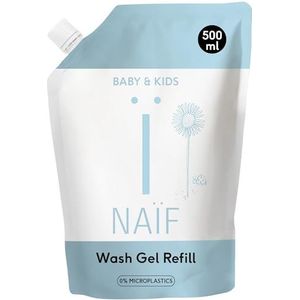 Naïf, Reinigende Wasgel voor Baby & Kids Navulverpakking, Vul je lege Wasgel fles bij met onze navulverpakking, met natuurlijke ingrediënten, zoals katoenzaadolie, 100% Vegan, 500ml