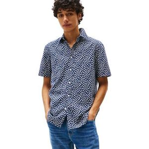 Tommy Hilfiger Heren S/S Shirt, Blauw (Preppy Navy/Ivoor Bloemblaadje), S