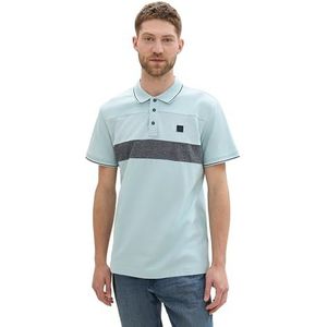 TOM TAILOR Piqué poloshirt voor heren met blokstrepen, 30463 - Dusty Mint Blue, XXL
