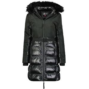 Geographical Norway Dorifore Lady Lange parka voor dames, dik, warm, herfst, winter, dunne jas, capuchon, imitatiebont, winddichte jas, elegante donsjack voor dames (zwart S), Zwart, S