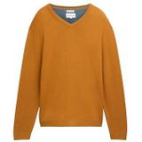 TOM TAILOR Basic pullover voor heren met V-hals van katoen, 37091 - Peanut Brown Dark Melange, XL