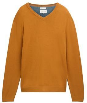 TOM TAILOR Basic pullover voor heren met V-hals van katoen, 37091 - Peanut Brown Dark Melange, XL