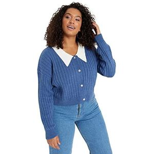 Trendyol Rechte lange mouwen voor dames, normale gebreide jas in plussize, blauw, 3XL