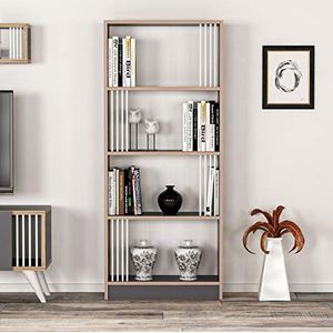 Homemania Boekenrek Nicol Wandkast - met planken - woonkamer kantoor - antraciet walnoot van hout, 64 x 22 x 150 cm