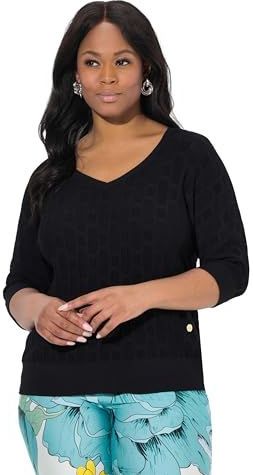 Ulla Popken - Trui - Zwart - Effen - Driekwart Mouw