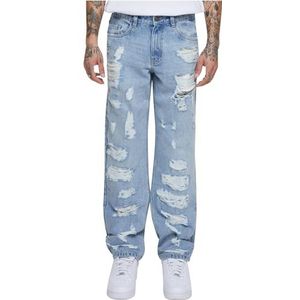 Urban Classics Herenbroek Heavy Ounce Straight Fit Heavy Destroyed Jeans New Light Blue Heavy Destroyed Washed 32, New Light Blue Heavy Destroyed Washed, 32