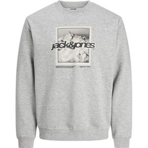 JACK & JONES Jcoflare Print Sweat Crew Neck aan de voorkant, lichtgrijs gem., XL