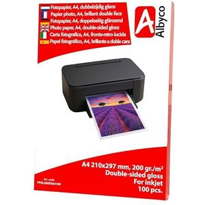 Albyco Fotopapier Inkjet A4 Glanzend 200 gr/m², 2-zijdig verpakt per 100 vel