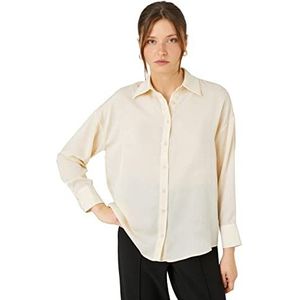 Koton Dames Relax Fit lange mouw satijnen shirt, gebroken wit (001), 36