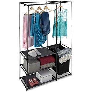 Relaxdays open kledingkast, met wasmand, vrijstaand, kledingrek met planken, HBD 180x115x50 cm, zwart