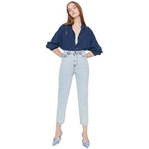 TRENDYOL Dames zuurondergoed hoge taille mom jeans, blauw, 34