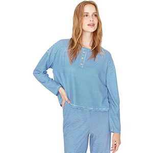 Trendyol Dames Dames Gestreepte Gebreide Pyjama Set, Marineblauw, S (Pack van 2), marineblauw, S