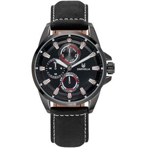 ORPHELIA Heren multi-wijzerplaat horloge Eddington met lederen armband, zwart/zwart, Riemen.