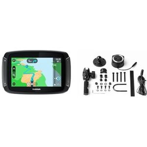 TomTom Navigatie Motor Rider 50, 4.3 inch met voor de motor afgestemde routes, geschikt voor Siri en Google Now, 3 maanden verkeersinformatie, WE-kaarten & TomTom 9UGE.001.00 Accy, Medium Zwart