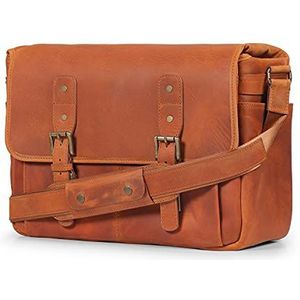 MegaGear Aktetas Satchel Portfolio Notebook Tablet Messenger Bag Voor Mannen & Vrouwen Met Verstelbare Schouderriem, Kameel, Eén maat