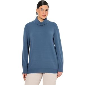 Ulla Popken Grote maten grote maten plus size coltrui met brede geribbelde manchetten, lange mouwen, inktblauw, 54/56 NL
