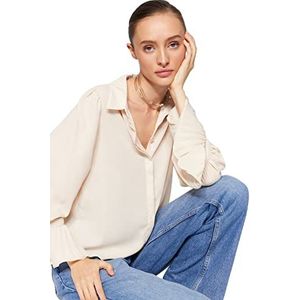 Trendyol Gewone basic kraag geweven overhemd voor dames, Beige, 58