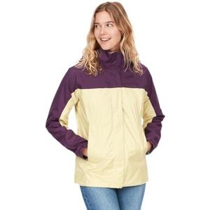 Marmot Women's Wm's PreCip Eco Jacket, Waterproof Jacket, Lightweight Hooded Rain Jacket, Windproof Raincoat, Breathable Windbreaker, Ideal for Running and Hiking, Wheat/Purple Fig, XL