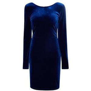 SWIRLIE Fluwelen jurk voor dames met strassteentjes, blauw, XS