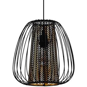 EGLO Hanglamp Curasao, 1-lichts pendellamp, eettafellamp van zwart metaal, stof in zwart en goud, lamp hangend voor woonkamer, E27 fitting