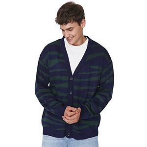 Trendyol Heren V-hals Gestreepte Regular Cardigan Sweater, Marineblauw, XL, marineblauw, XL
