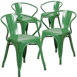 Flash Furniture Roy Bureaustoel met armleuningen, metaal, voor binnen en buiten, groen, 4 stuks