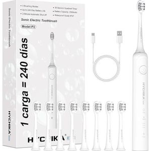 240 dagen batterijduur, elektrische tandenborstel voor volwassenen, 8 reserveborstelkoppen, oplaadbare accu-tandenborstel, 3 modi, 2-minuten-timer, IPX7 waterdicht, cadeau voor het gezin, wit