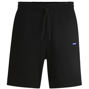 HUGO Neusio-shorts voor heren van katoenen terry met trekkoord en blauw logo-label, zwart, 3XL