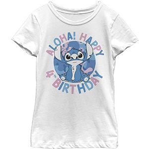 Disney Lilo & Stitch Stitch 4e verjaardag Girl's Solid Crew Tee, wit, XS, Weiß, XS