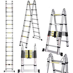 COOCHEER Telescopische ladder, 5 m, telescopische ladder, aluminium, 16 sporten, maximale belasting 150 kg