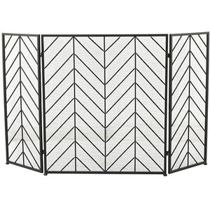 Deco 79 Metaal geometrisch opvouwbaar gaas 3 panelen open haard scherm met chevronpatroon, 52 ""x 1"" x 31"", zwart
