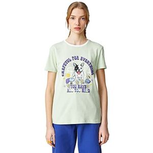Koton T-shirt met korte mouwen voor dames, ronde hals, bedrukt katoen, groen (753), L