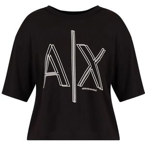 Armani Exchange Dames AX Outline Logo Print Cropped T-shirt, Zwart, L, zwart, L