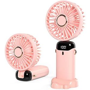 JANREAY Mini-handventilator, USB-bureauventilator, kleine tafelventilator met 5 snelheden en 3000 mAh USB-accu, opvouwbare elektrische ventilator voor reizen, kantoor, huishouden (roze)
