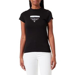 Calvin Klein Jeans Vrouwen Stripe Logo Moderne Rechte Tee S/S T-shirts, zwart., XS