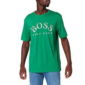 BOSS Heren Tee 1 T-shirt van biologisch katoen met gebogen logoprint, Medium Green310, L