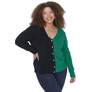 Trendyol Dames V-hals Colorblock Relaxed Plus Size Cardigan Sweater, Marineblauw, 3XL, marineblauw, 3XL