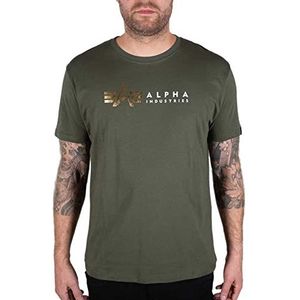 ALPHA INDUSTRIES Heren Alpha Label T Folie Print T-shirt met korte mouwen, Donkere Olijf, XS